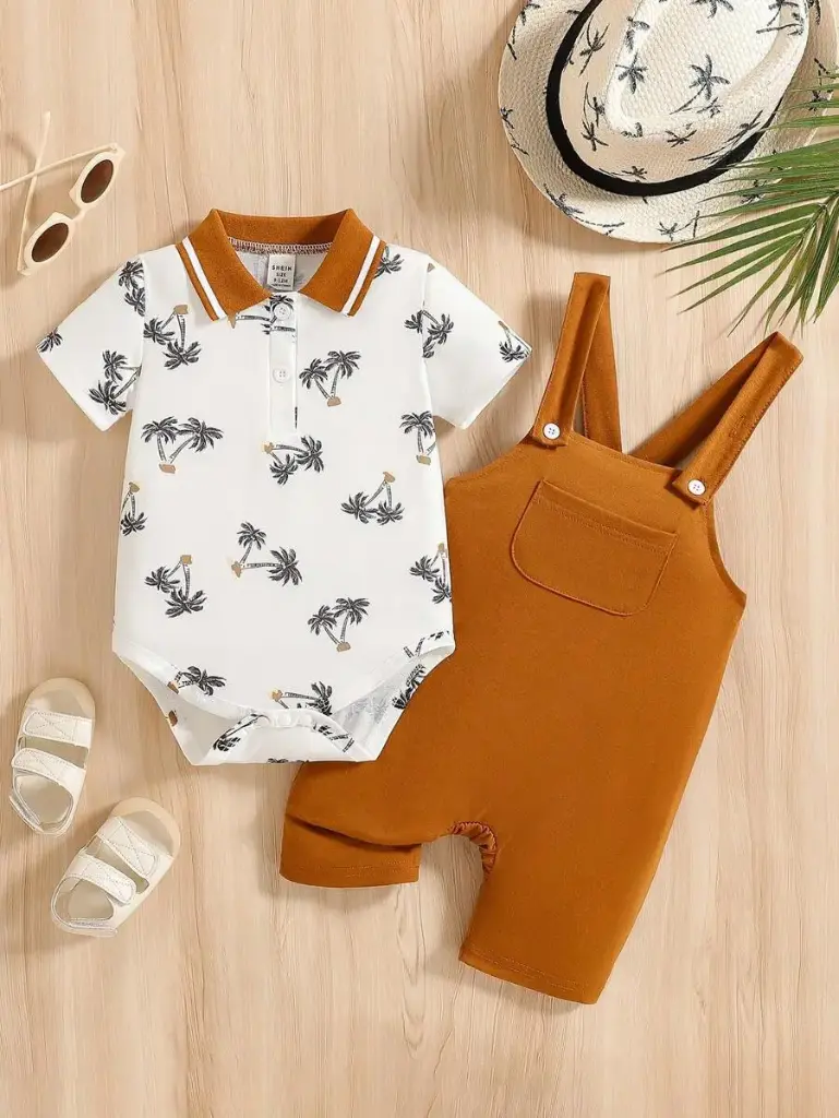 Conjunto de peto y overol informal con cuello de polo para bebés niños