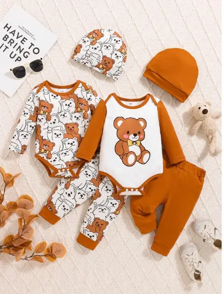 4 piezas Conjunto de invierno de manga larga con estampado de tigre y gorro para niño bebé