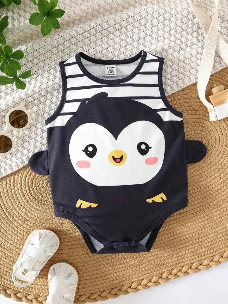 Enterizo tejido sin mangas para bebé niño/niña, con diseño de pingüino y cuello redondo