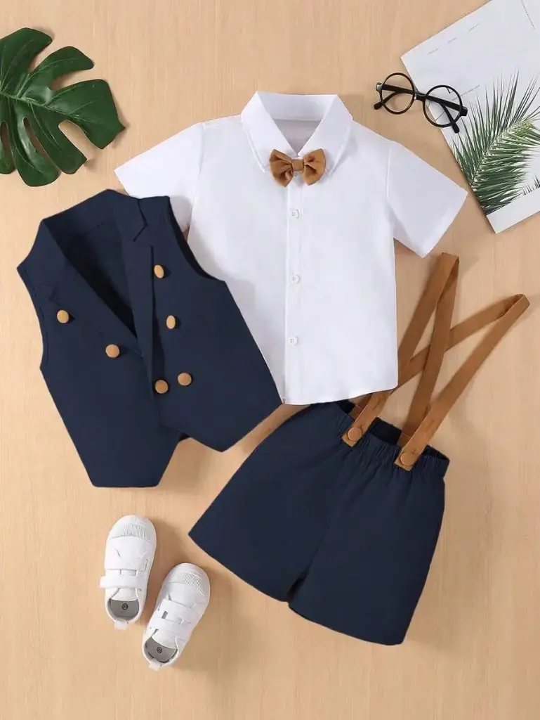 Conjunto con lazo delantero Camisa & Blazer chaleco & Shorts de tiras