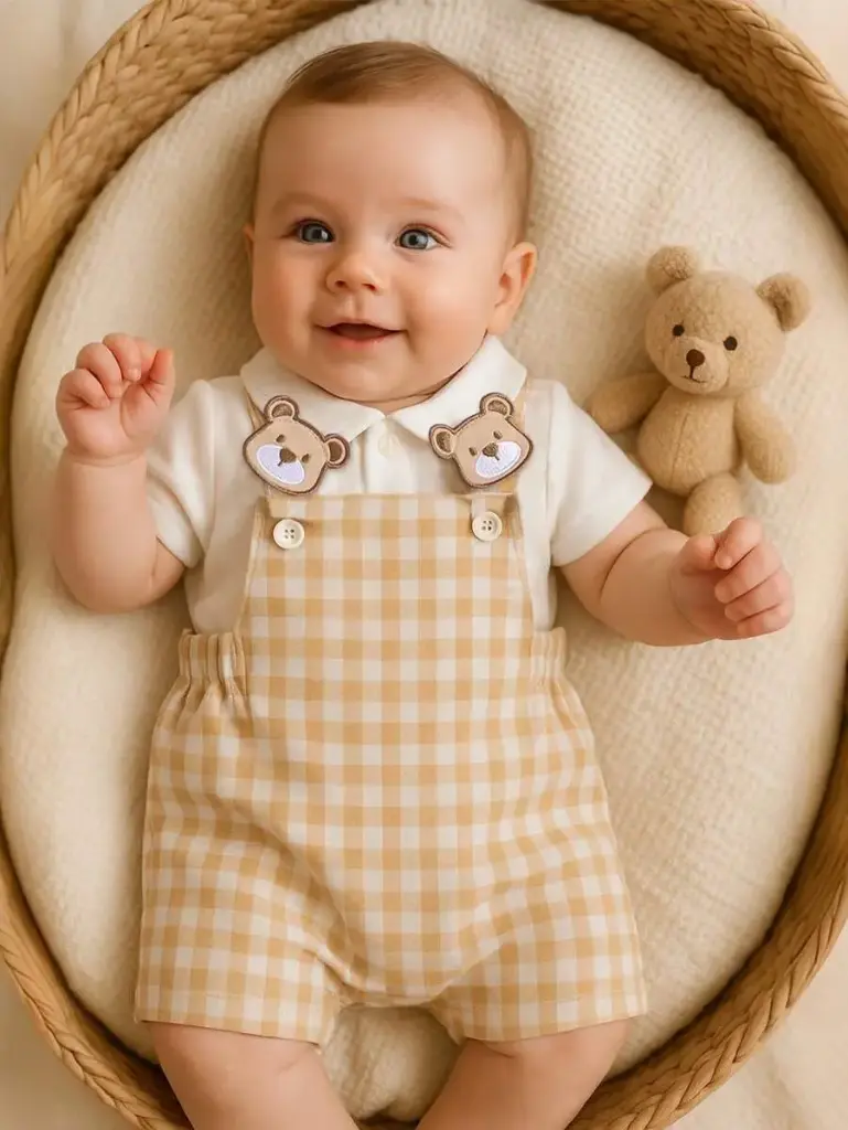 Set de 2 piezas con cuello de oso lindo y pantalón a cuadros
