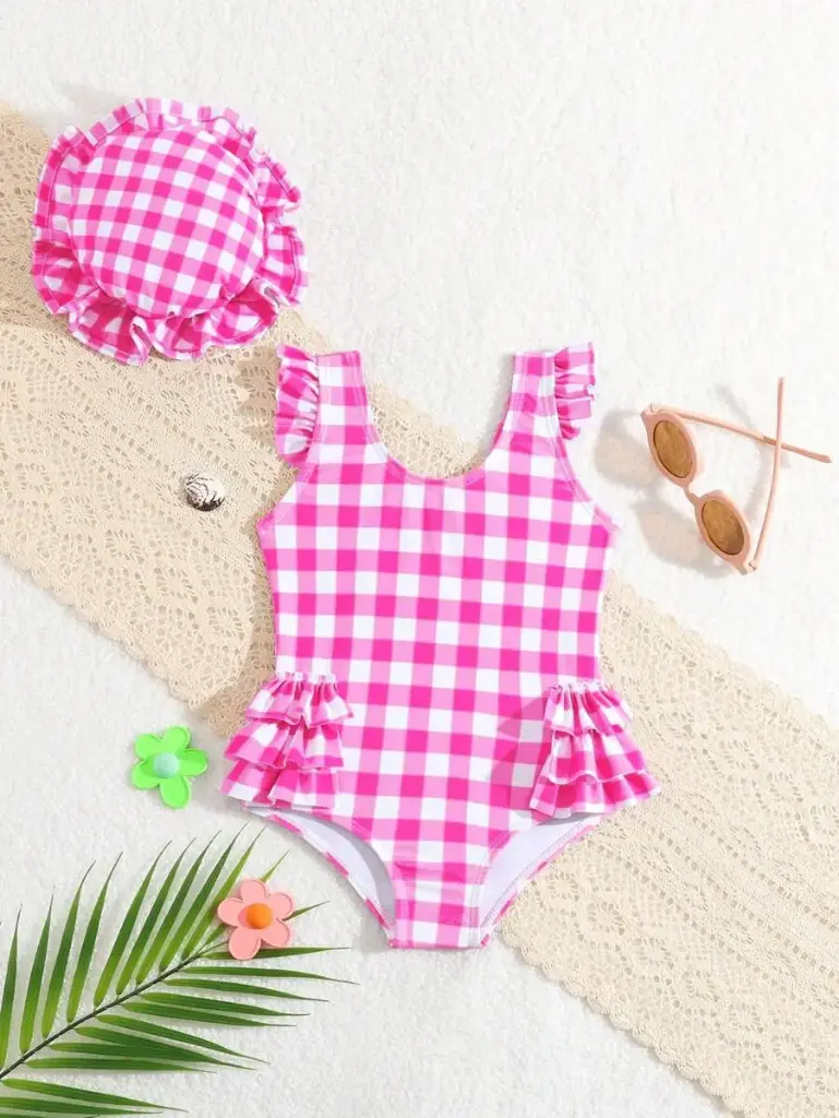 Traje de baño para niña cuadritos