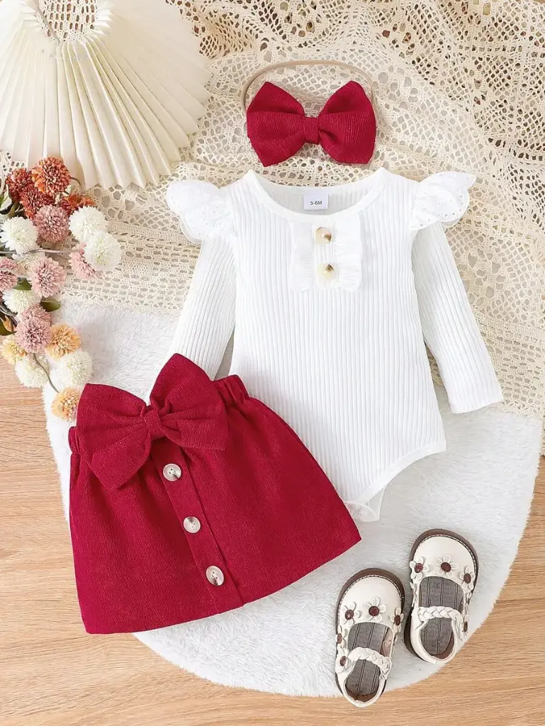 Conjunto de mameluco con falda roja