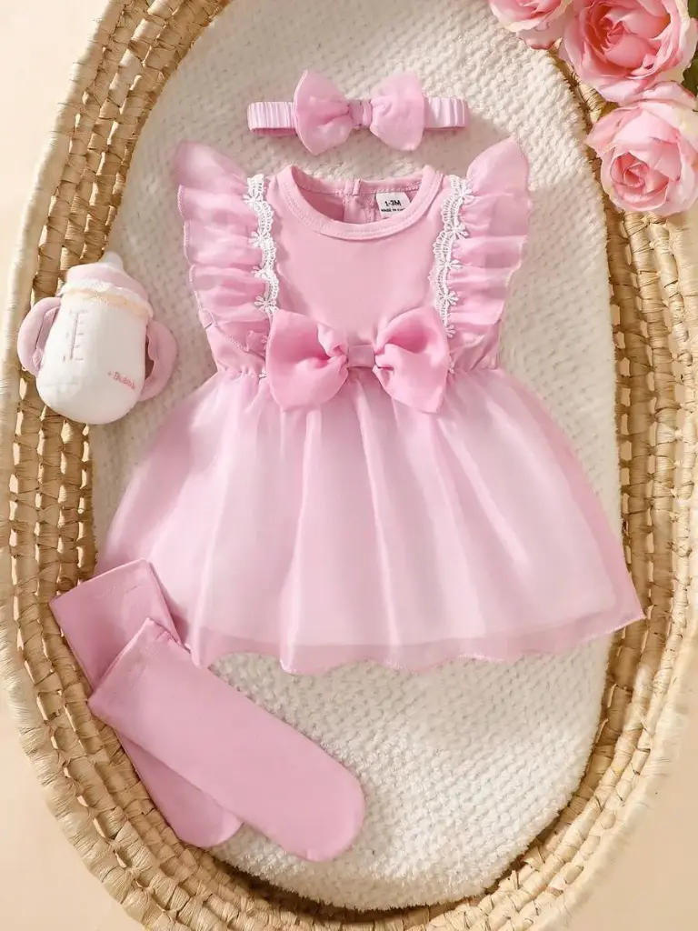 Vestido Mameluco de Tull Rosado con Vincha