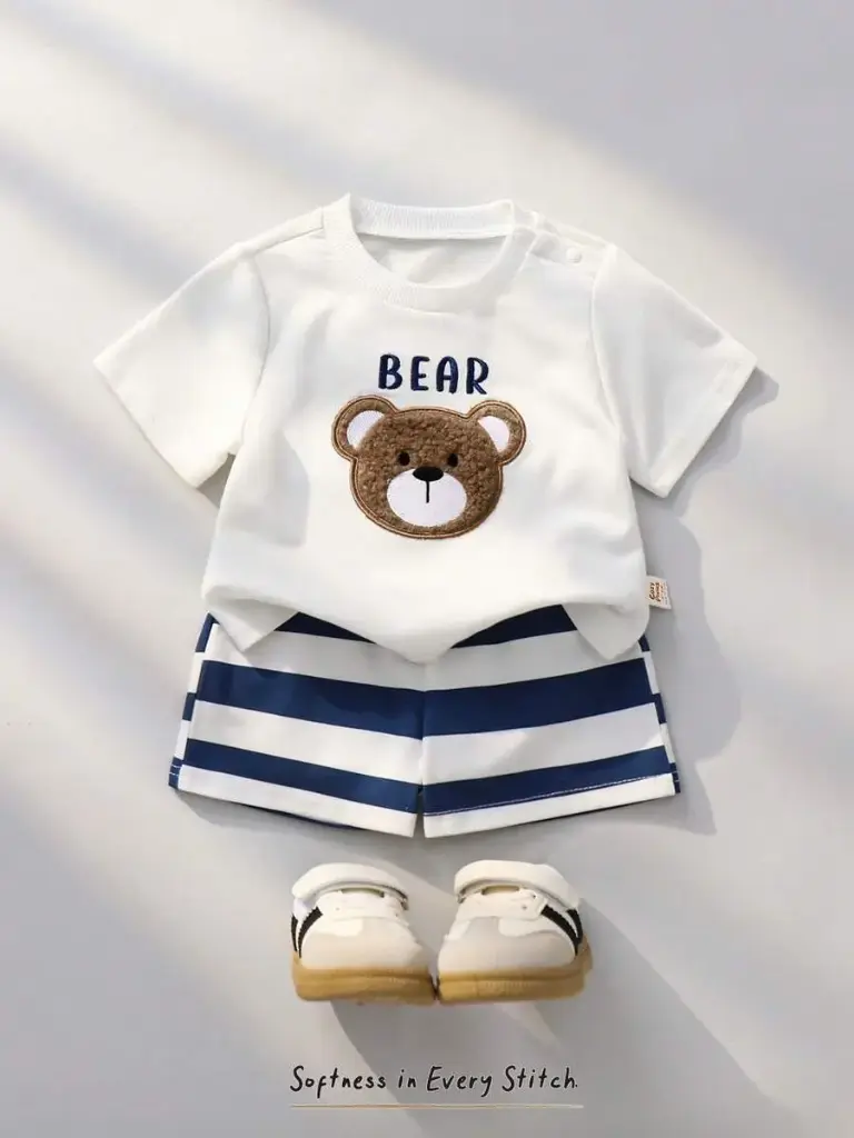 Conjunto Osito con Short Rayado Azul