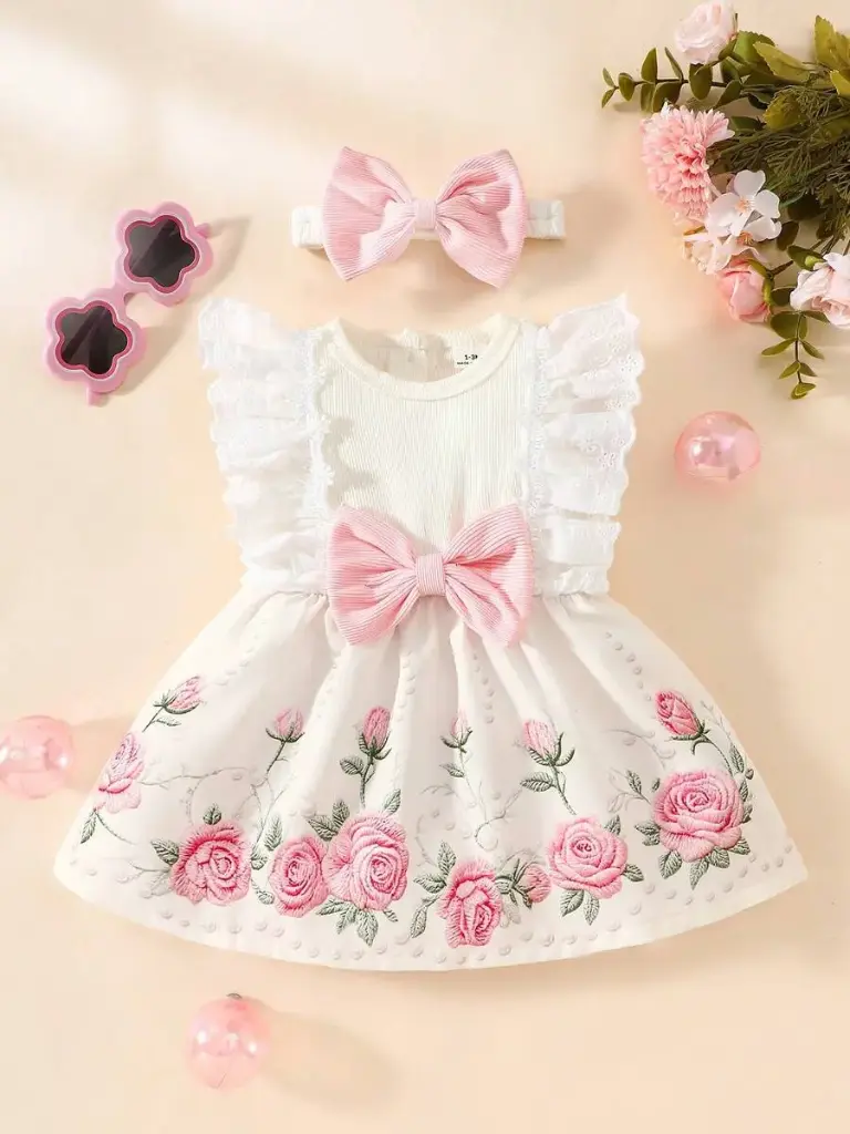 Vestido Rosas Rosadas con Lazo (No incluye lazo)