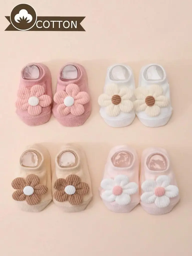 Set de 4 Pares de Medias con Flores