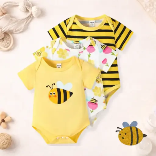 Set de 3 piezas de ranaper unisex para bebé niño y niña con estampado de abejorro, insecto y floral