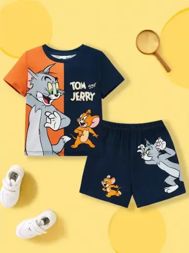 Conjunto de 2 piezas de camiseta de manga corta y pantalones cortos Tom y Jerry