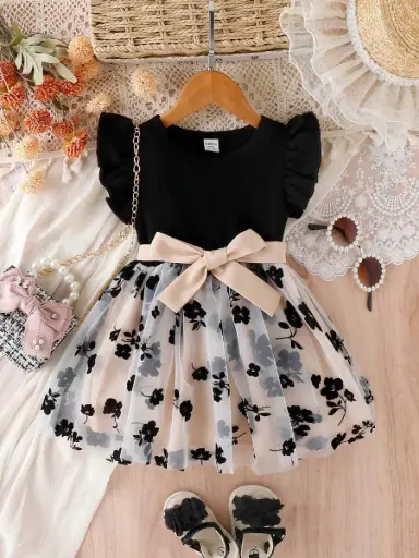 [sa2401171412939568] Vestido elegante y dulce con empalme de malla