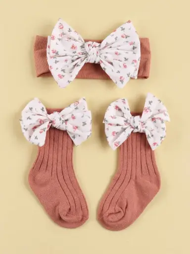 [sa2203171518786227] Set de 2 piezas de accesorios para el cabello y calcetines para bebé