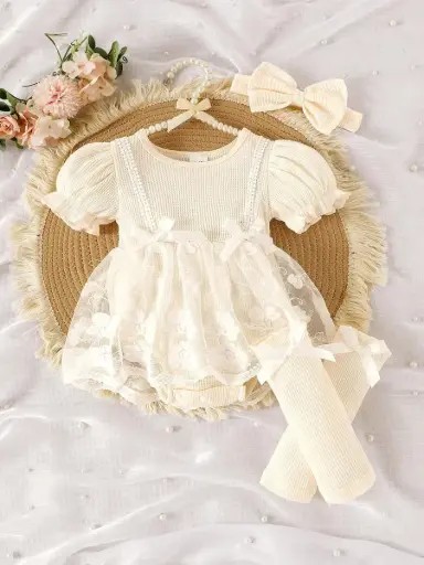 [sa2501032303421297] Vestido con encaje y volantes para bebé niña