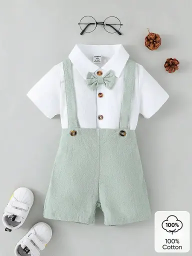 Conjunto para niño bebé con camisa de manga corta lisa