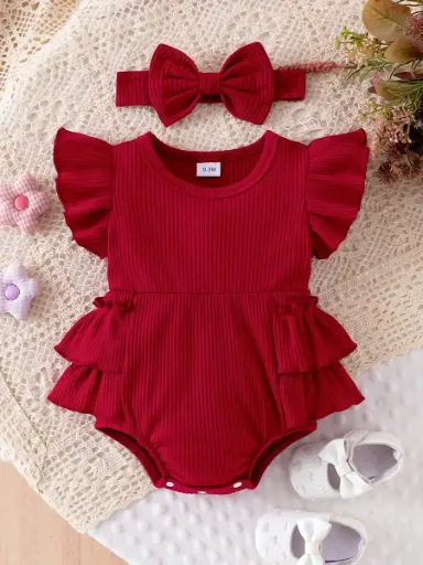 [sa260202154158443482527/ sa251202789845595120] Mameluco Rib Rojo con Vincha
