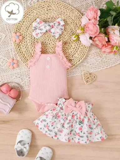 [sa2411238729928881] Conjunto Falda Floral y Body Rosado