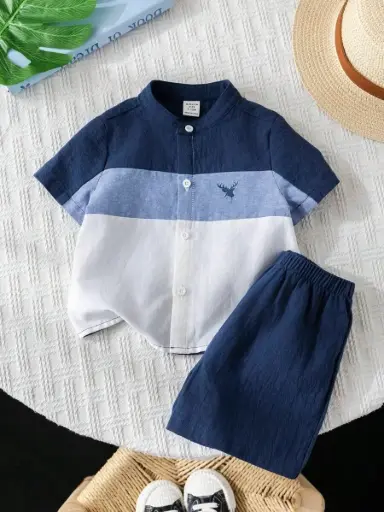 [sa2411132252827817] Conjunto Camisita Cuello Mao y Short Azul