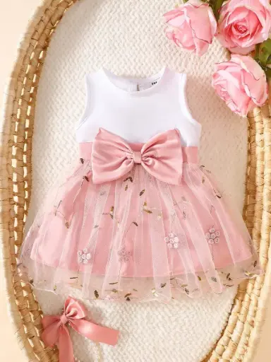 [sa251125288328165099] Vestido Elegante de Tull Rosado con Vincha