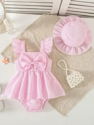 [sa260123124837180405127] Mameluco Rosado con Lazo y Sombrero