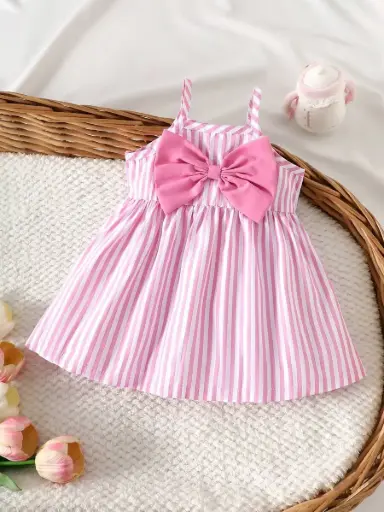 [sa260330184122081105350] Vestido Rayado Rosado con Lazo