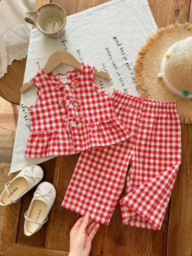 [sa260528154742193719436] Conjunto Cuadritos Rojos con Lazos